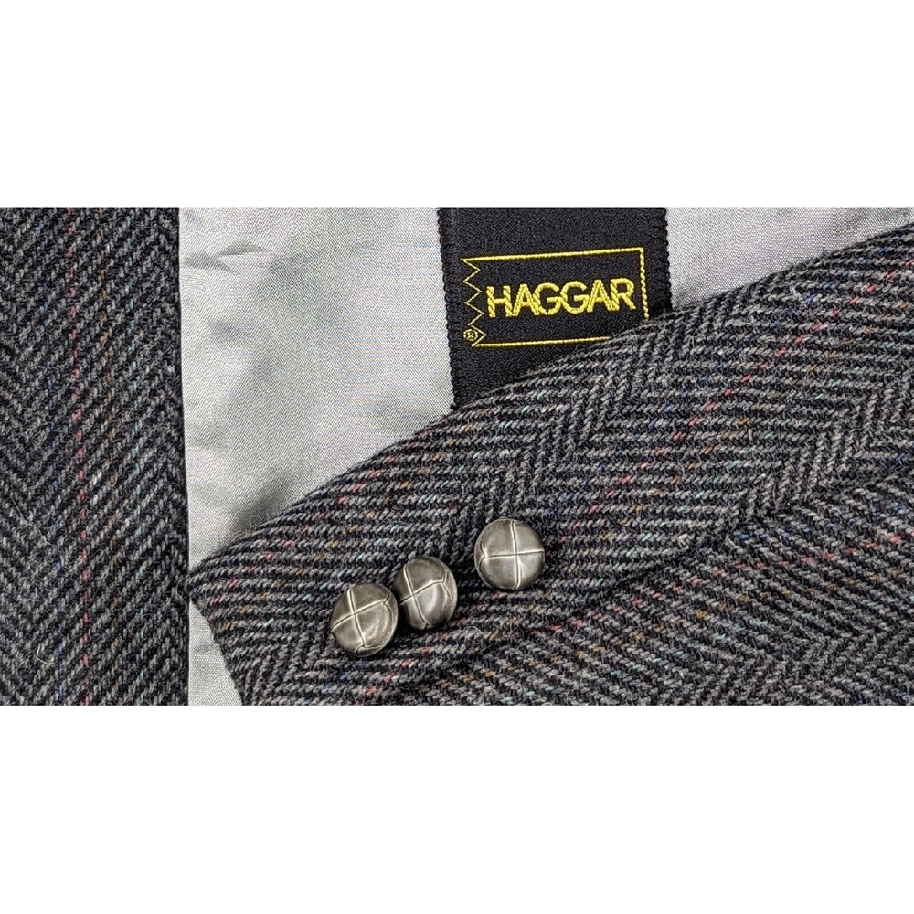 Haggar Blazer Sport Coat Sport Jacket Wool Chalk Line Tweed 46L Slim Dark Gray